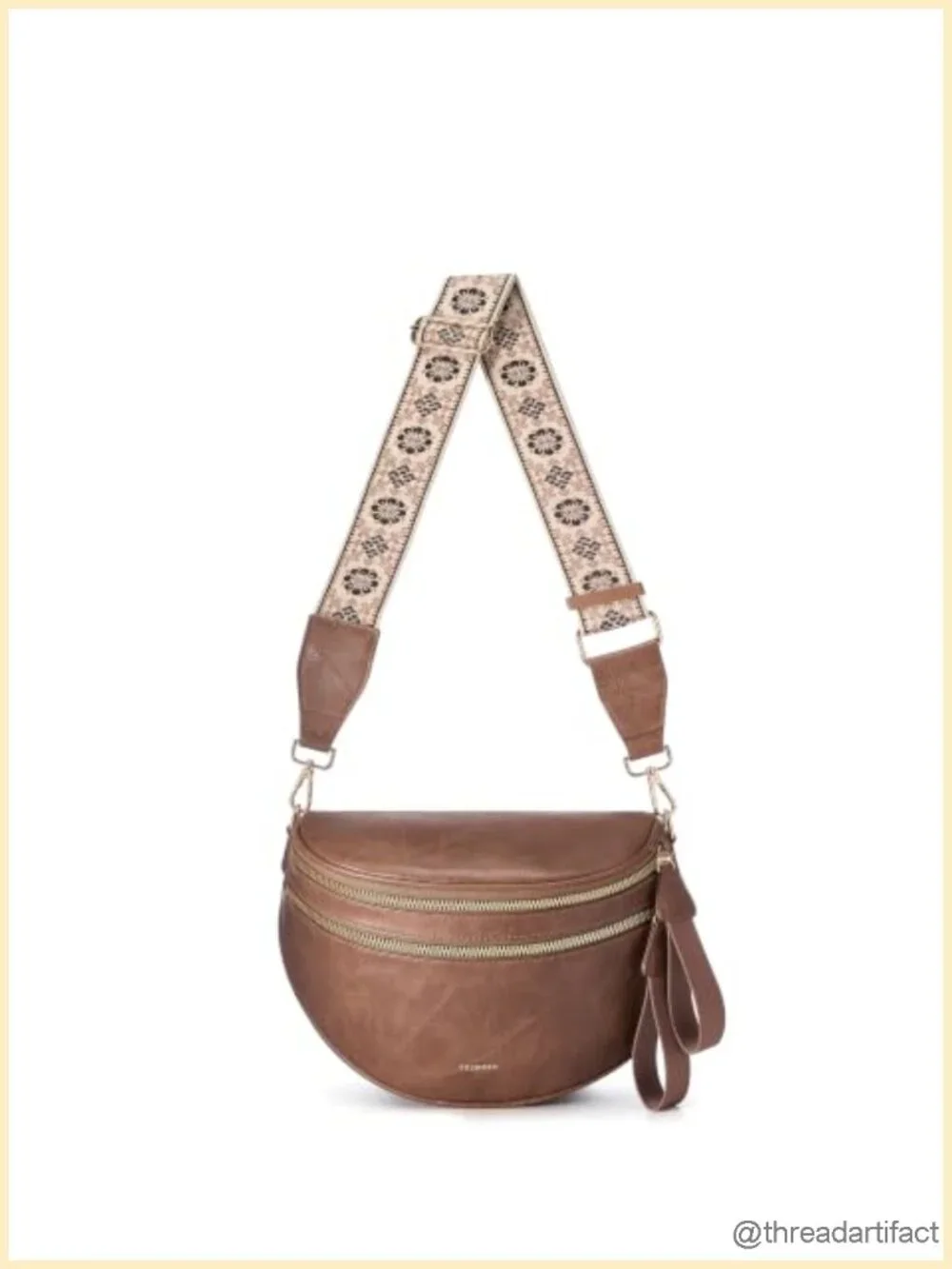 PU Leather Crossbody Bag with Gold Zipper Trendy Bum Bag for Women